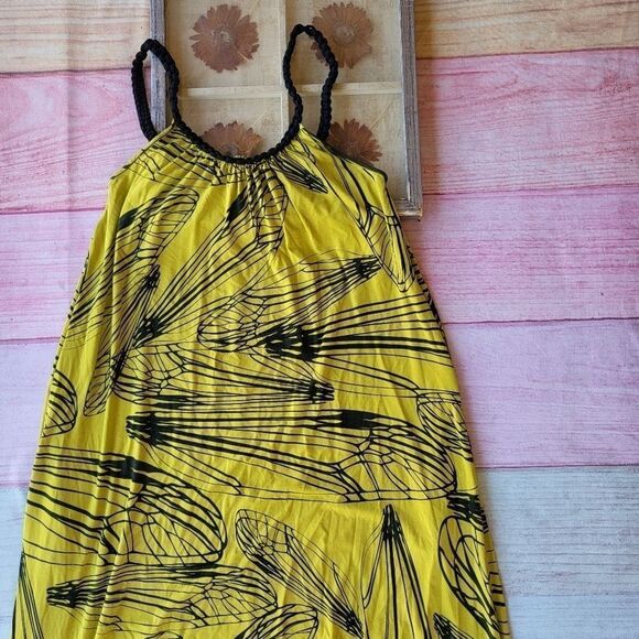 Bel Kazan Chartreuse/Black Abstract Knit High Low Maxi Dress Women’s Size‎ Small - Picture 4 of 6